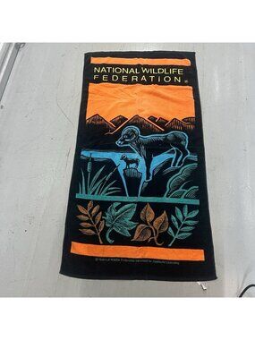 Vintage National Wildlife Federation Beach Towel 90s Sheep Mountain Nature Retro